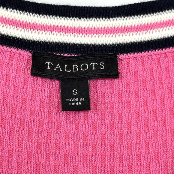 Talbots Tipped Cardigan Sweater Womens S Faux Pearl Buttons Career Pink Black - Picture 12 of 15